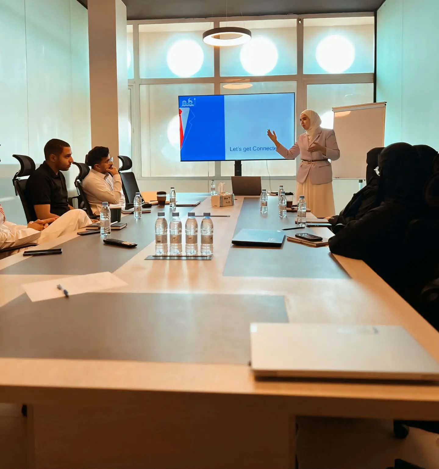 Alaa El Emam presenting to participants around a meeting-room table